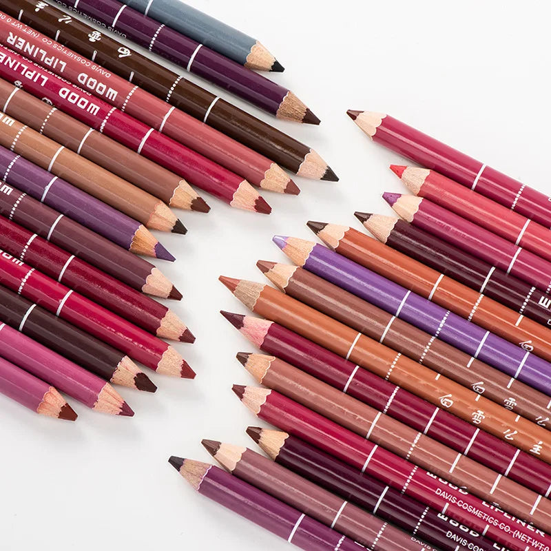 Set of multicolored velvet matte lip liner and eyeliner pencils for long-lasting, waterproof precision makeup.