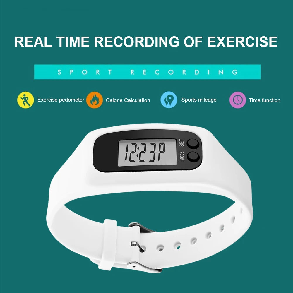 LED Pedometer Bracelet Step Counter Watch 12/24H Time Display Silicone Step Tracker Multi-Function Fitness Watch for Adults kids
