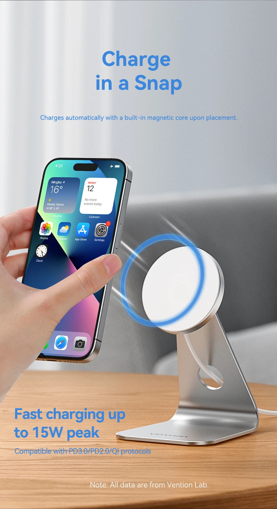 Magnetic Wireless Charger for iPhone 15W Fast Charge with 1M Cable Tidesmit
