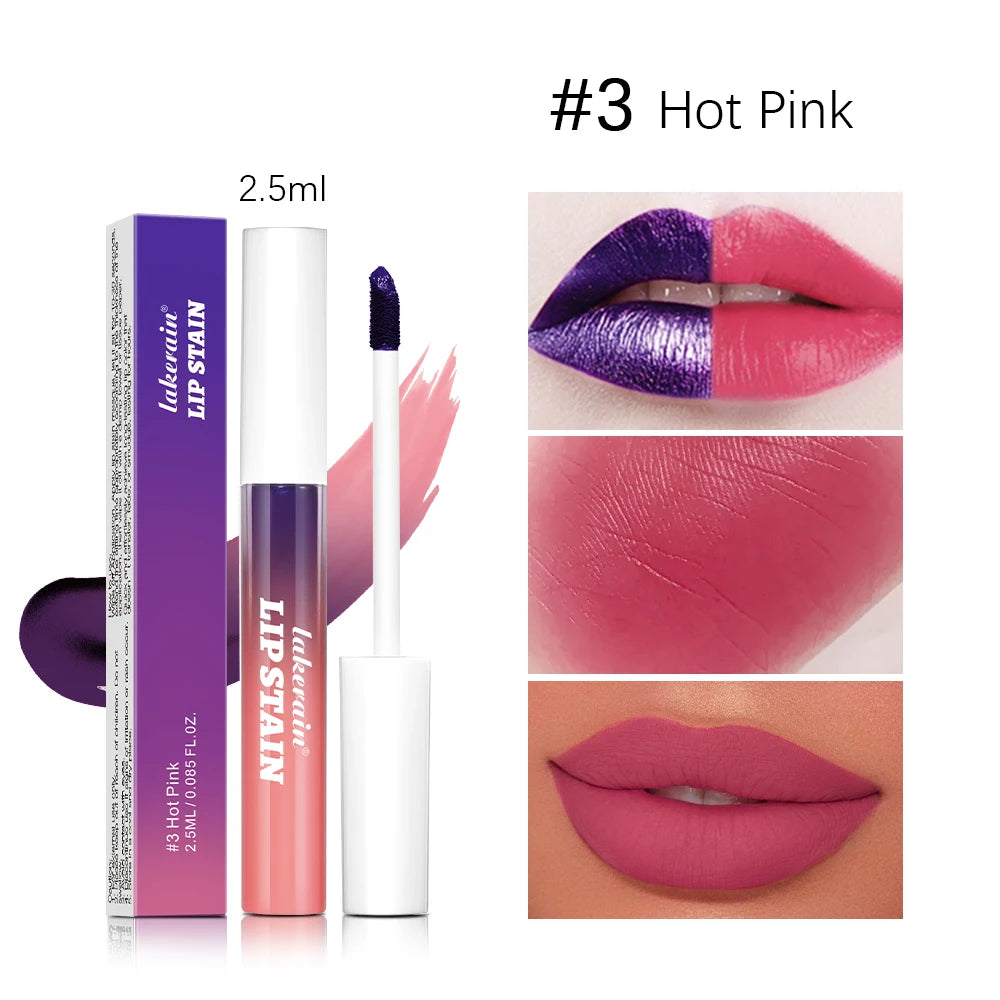 Waterproof hot pink peel-off lip stain with a smooth, matte finish and long-lasting, transfer-proof formula.