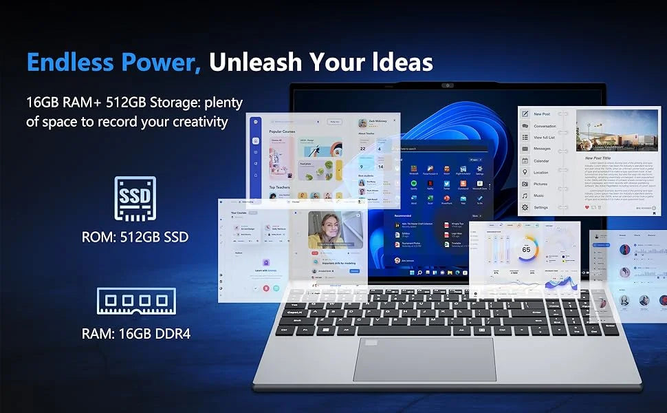 15.6' Windows 11 Laptop Computer Intel Core I9 9900 16GB RAM 1TB SSD Laptops Office Computer PC Fingerprint Unlock Notebook