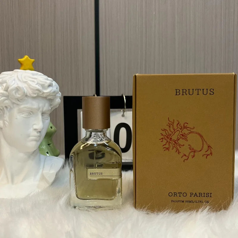 Orto Parisi Brutus unisex perfume, 50ml oriental woody parfum, square glass bottle with amber musk notes and box.