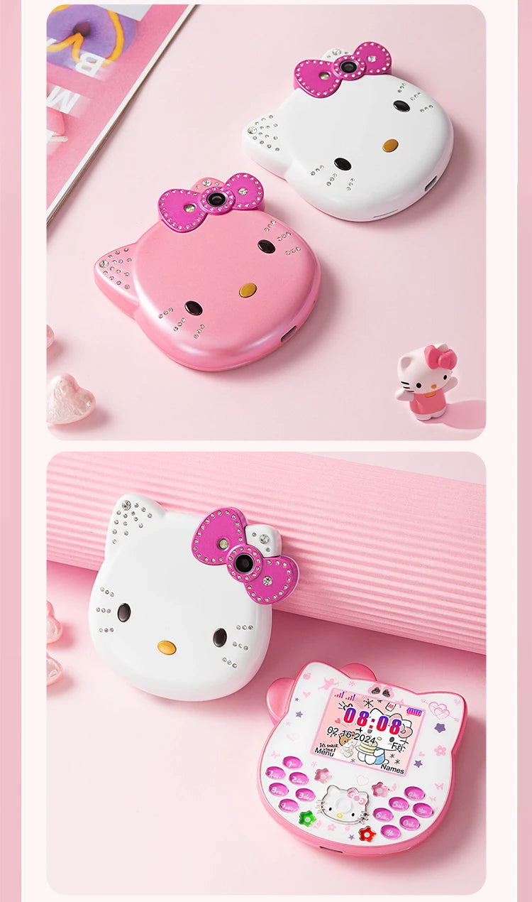 2024 Sanrio Hello Kitty Flip Phone Kawaii K688 Cartoon Taiml Cute Mini Phone Birthday Fashion Gift Toys Christmas For Anime Fans