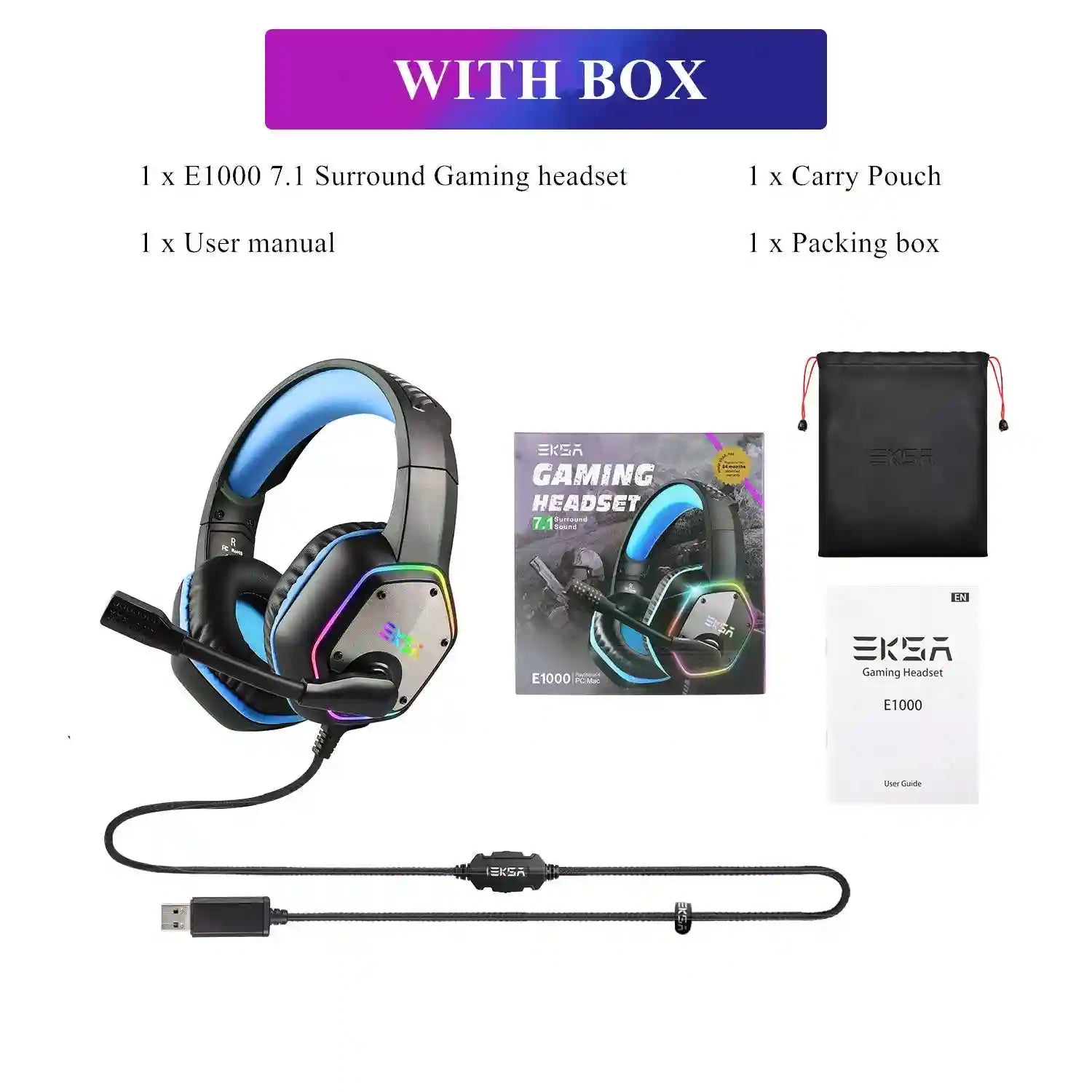 Wireless Gaming Headset with Mic - 7.1 Surround Sound for PC and PS5 Blue with Box China Mainland Tidesmit