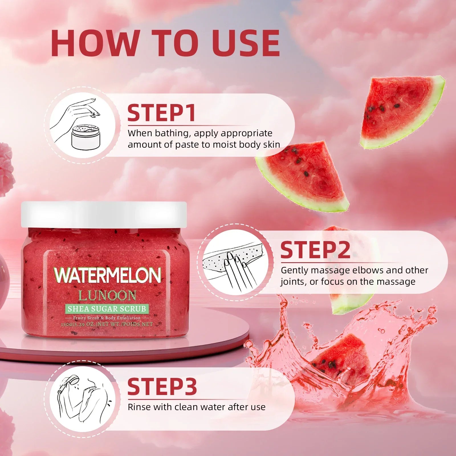 Watermelon Shea Sugar Scrub | Smoothing Body Exfoliator - 150g Scrubs Treatments Tidesmit