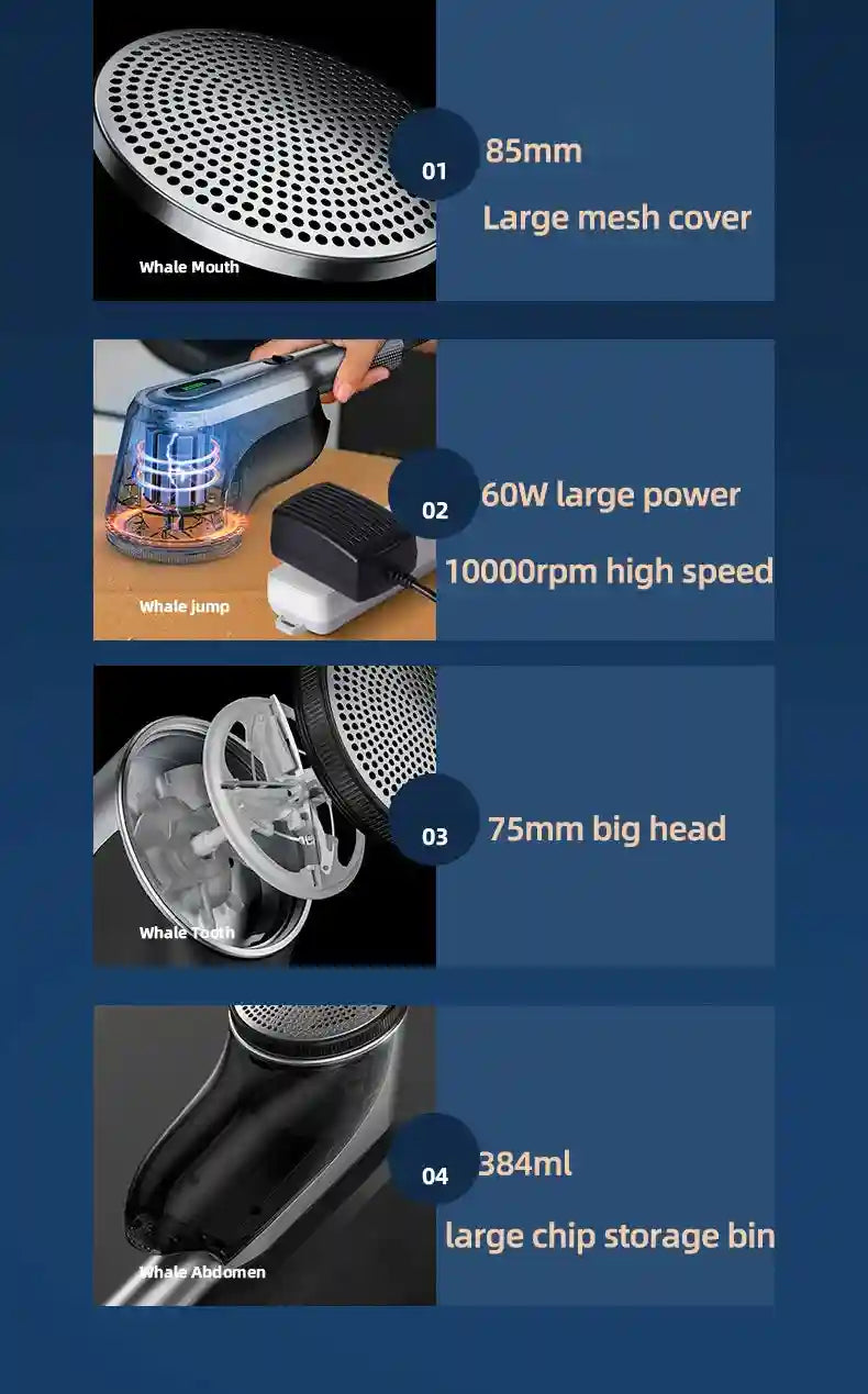 Tidesmit 60W professional lint remover machine showing side profile and detachable lint bin for fabric maintenance