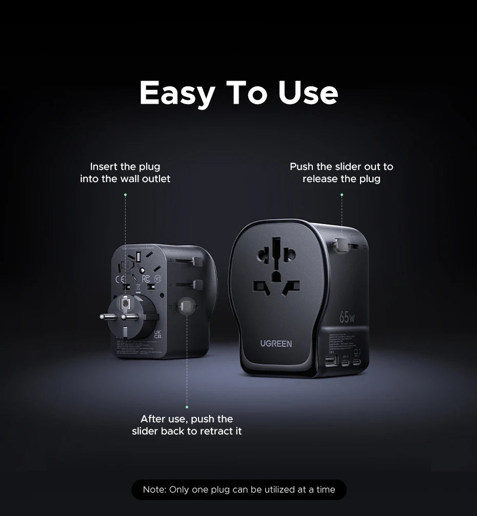 65W Universal Travel Adapter | USB-C Fast Charger with Multi-Plug Tidesmit