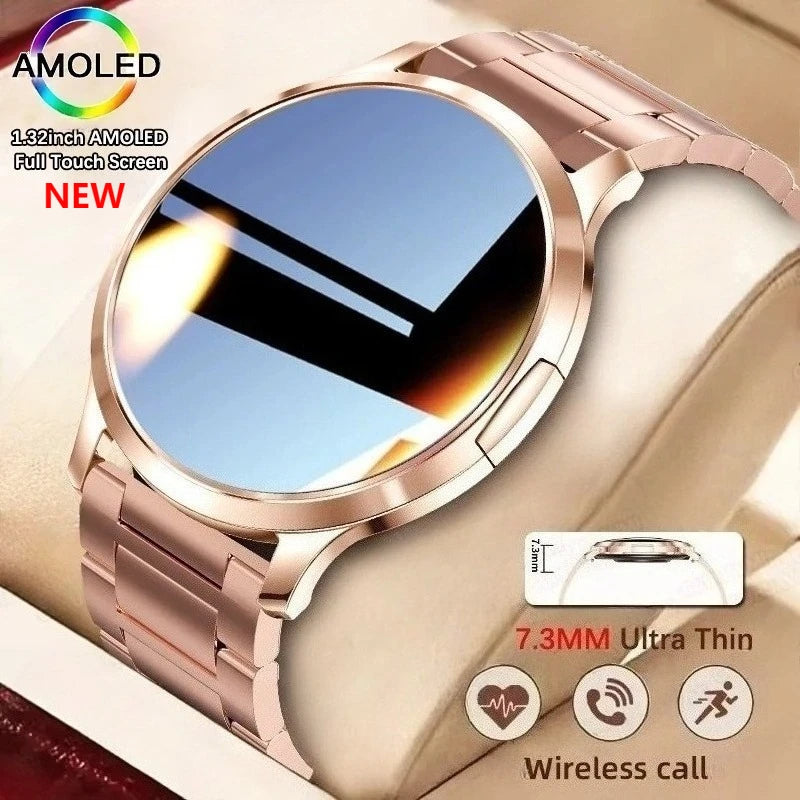 New Smart Watch Women 1.32"Ultra-thin AMOLED HD Screen Sport Fitness Bracelet Custom Watch Face Bluetooth Call Luxury Smartwatch