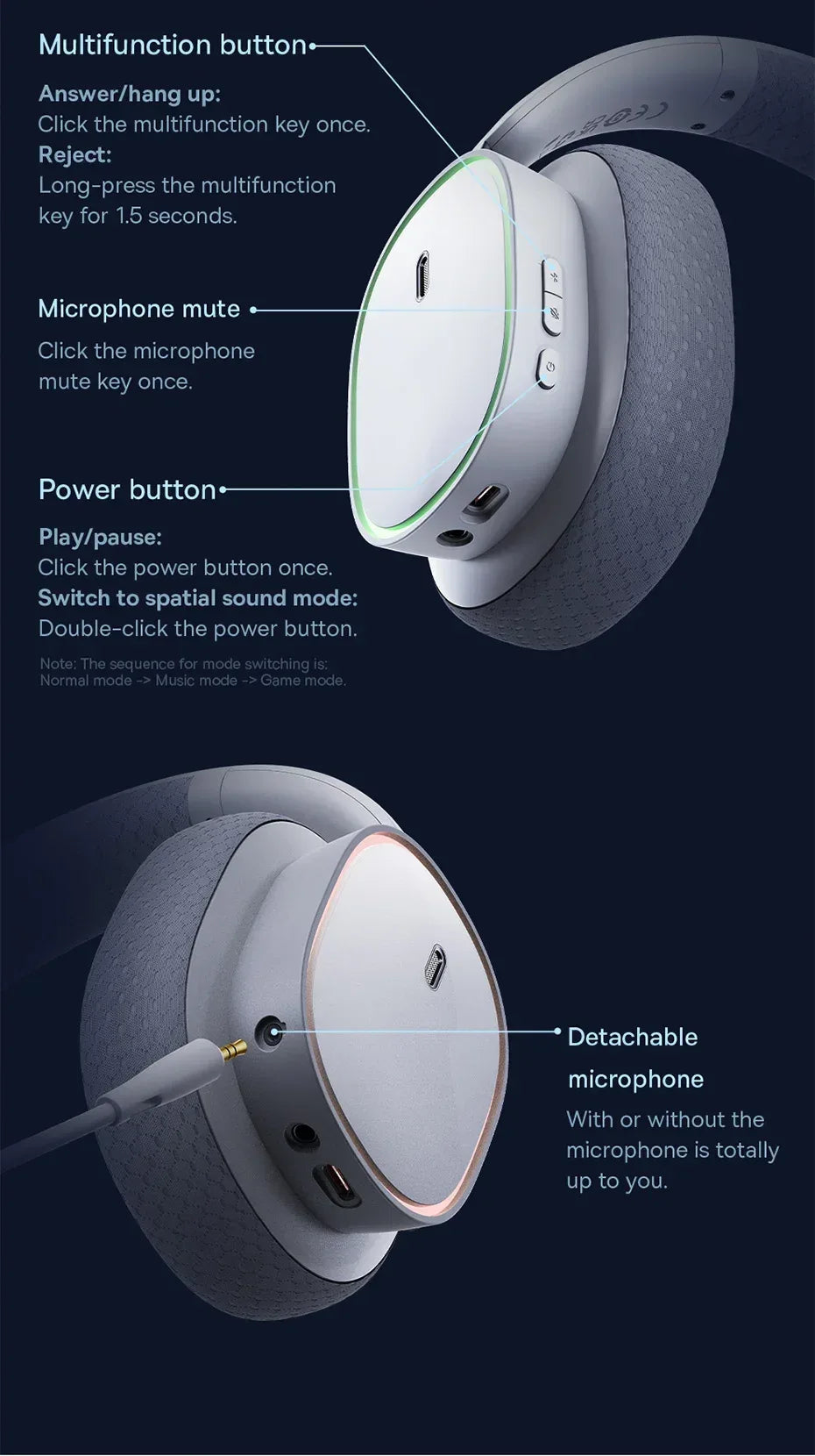 Wireless Gaming Headset 2.4G Bluetooth RGB by Tidesmit Tidesmit