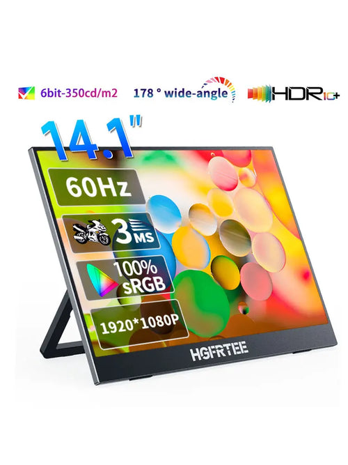 14.1-inch portable monitor with folding stand, colorful 1080p screen
