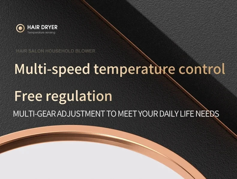 Black and rose gold HOMEFISH 2000W professional hair dryer featuring multi-speed temp control and ionic technology.