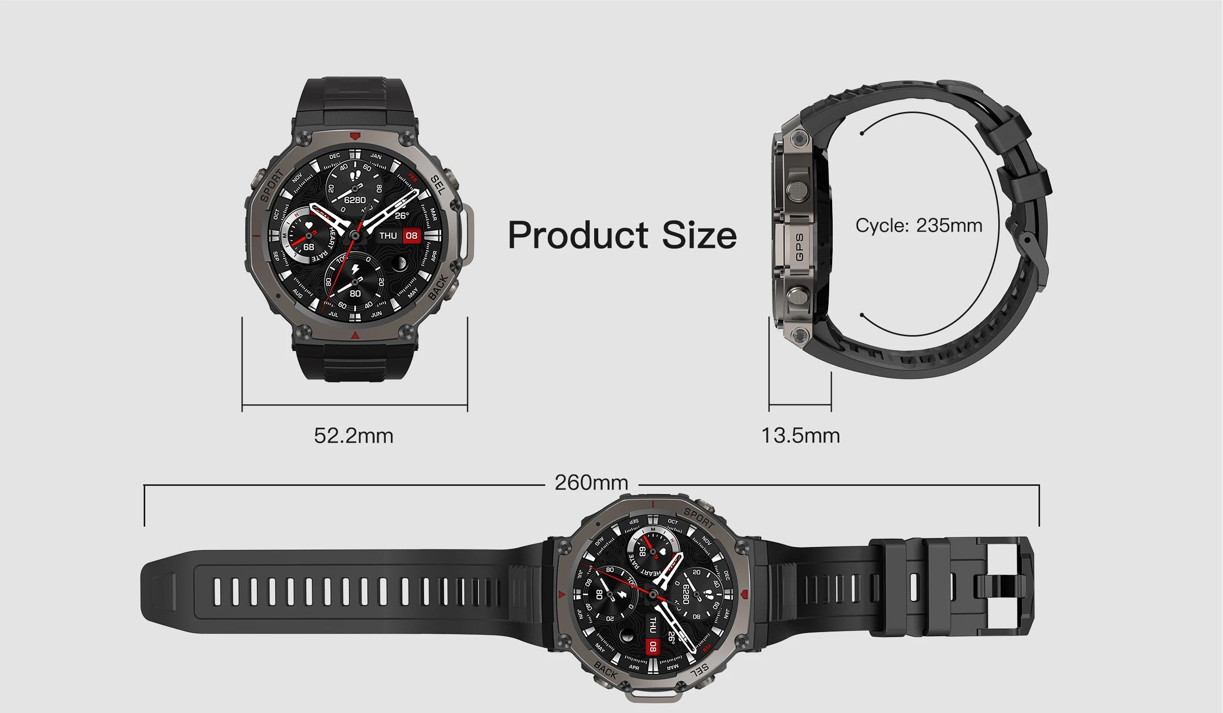 HD Watches Built-in Dual-band GPS Smart Watch Men Smartwatch Compass Altimeter Barometric 5ATM IP69K Waterproof AMOLED