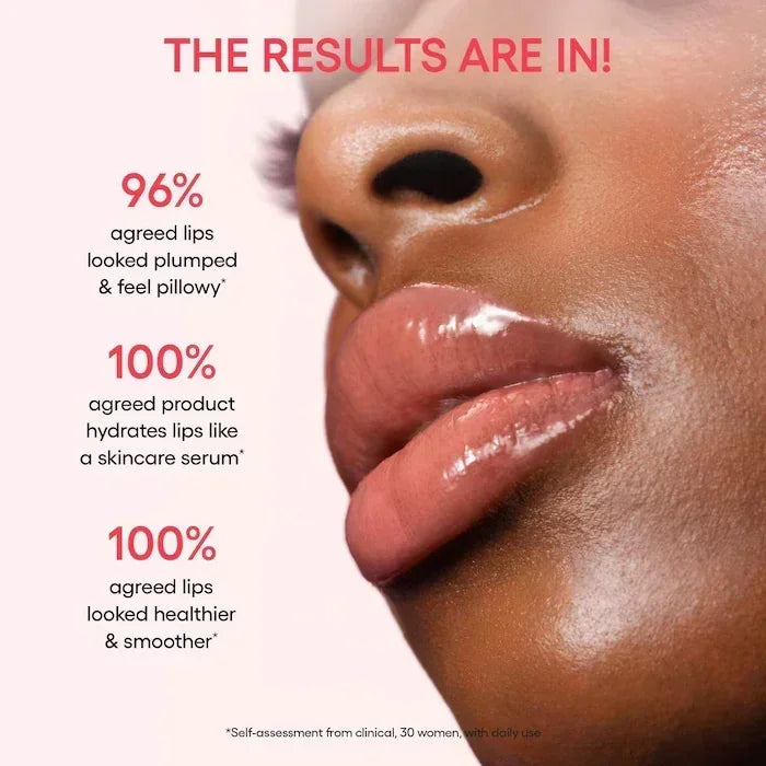 Laneige strawberry lip gloss for a shiny, plump, hydrated finish on soft, healthy-looking lips.