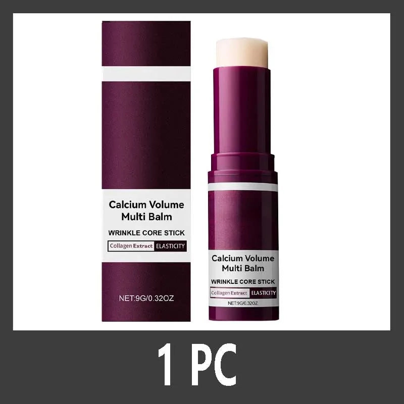 Calcium Volume Multi Balm wrinkle stick in a deep purple tube with its matching white and purple box packaging.