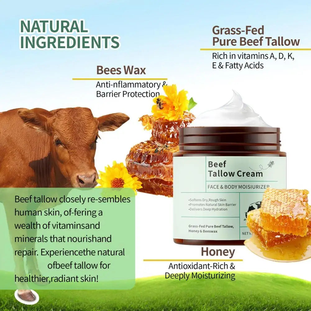 2PCS Beef Tallow Honey Moisturizer Cream Brightening Rejuvenation Nourishing Hydrating Redness Repair Pore Women Cosmetics 120g
