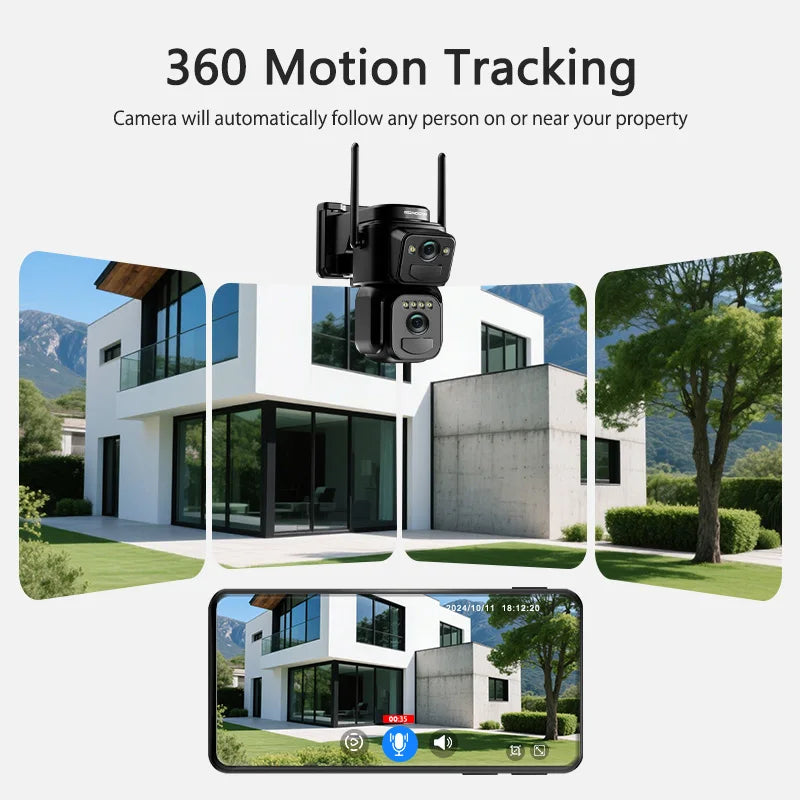 SZSINOCAM 2PCS Dual Lens Solar WiFi Camera Outdoor Security 24h Record Built in Battery Solar Panel Wireless Cam Alarm