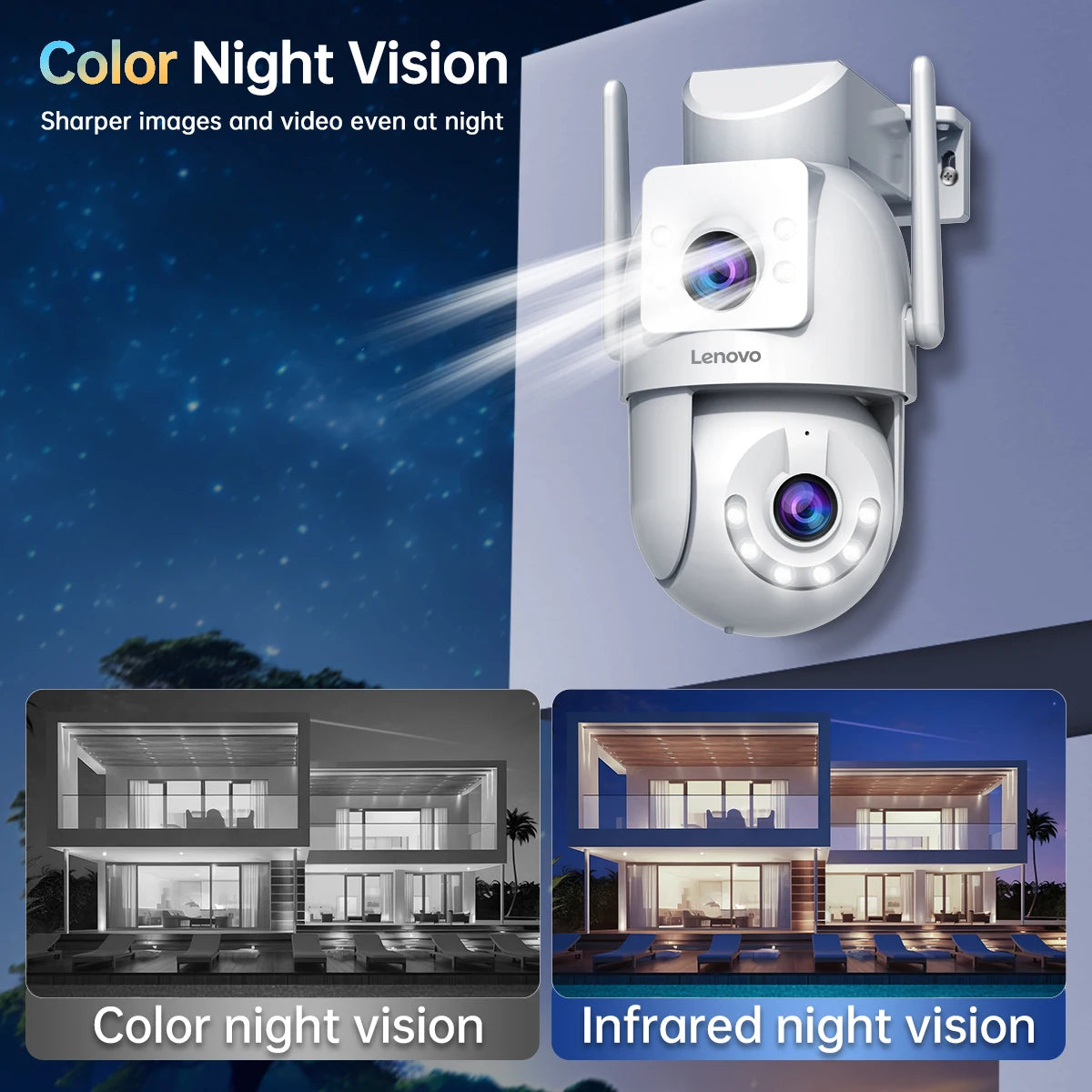 Lenovo WiFi PTZ Security Camera 8MP With Dual Screen Color Night Vision Outdoor Surveillance CCTV Camera Auto Tracking IP Camera
