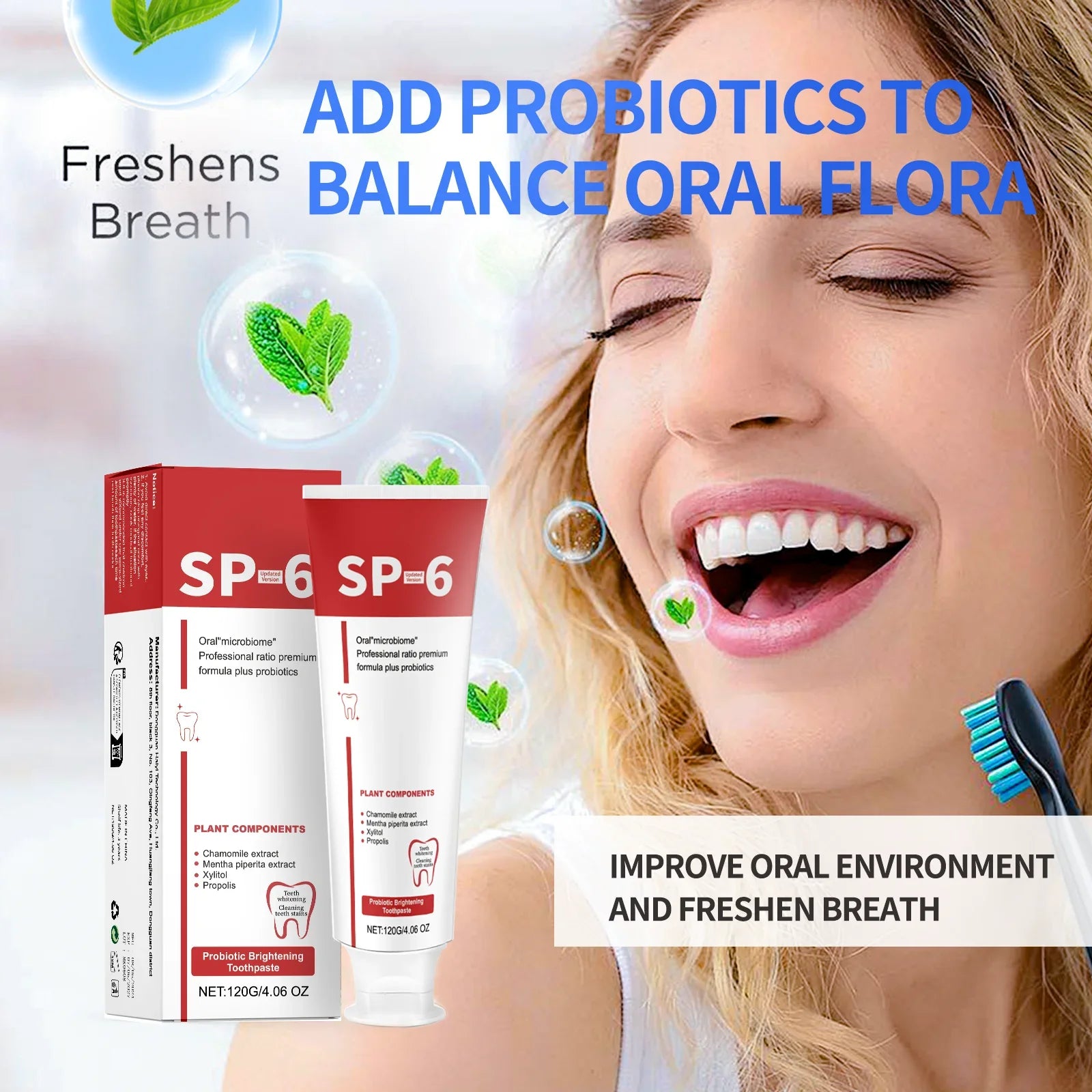 Tidesmit SP-6 Probiotic Teeth Whitening Toothpaste for Removing Tobacco and Coffee Stains