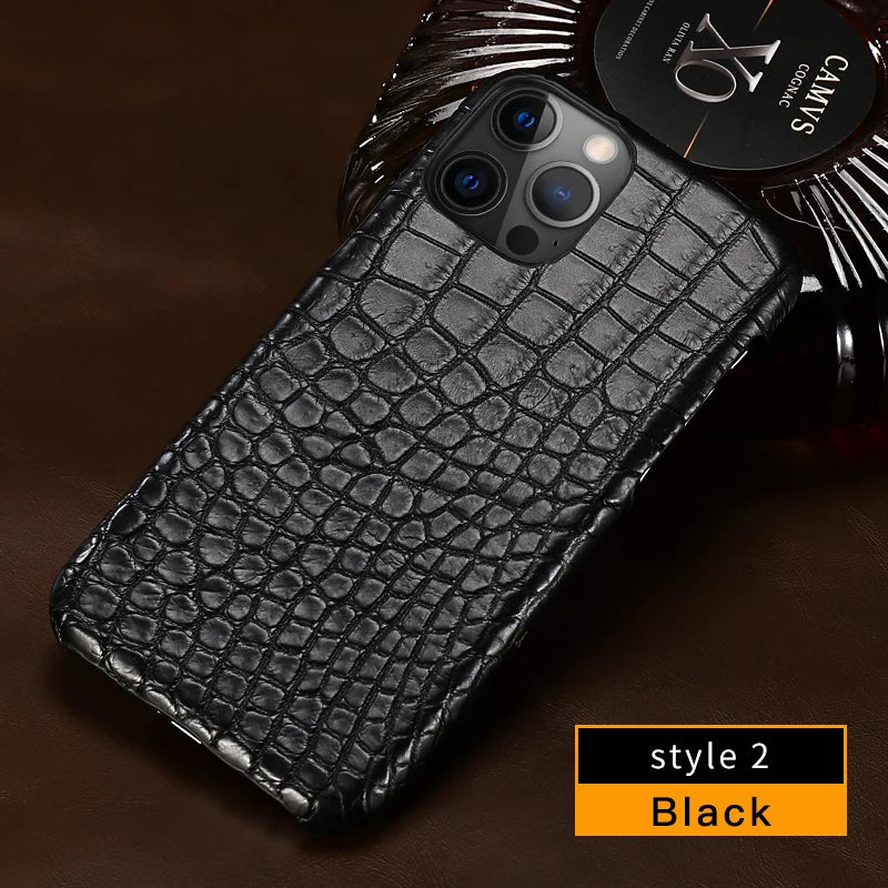 Crocodile Leather iPhone 17 Pro Case – Slim Shock-Absorbing Cover black 2 Tidesmit