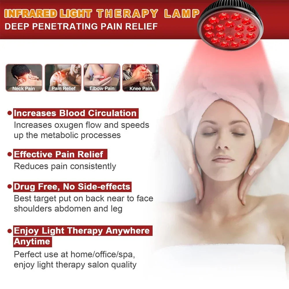 660nm & 850nm red light therapy lamp for face and body, home infrared device for muscle and joint pain relief.