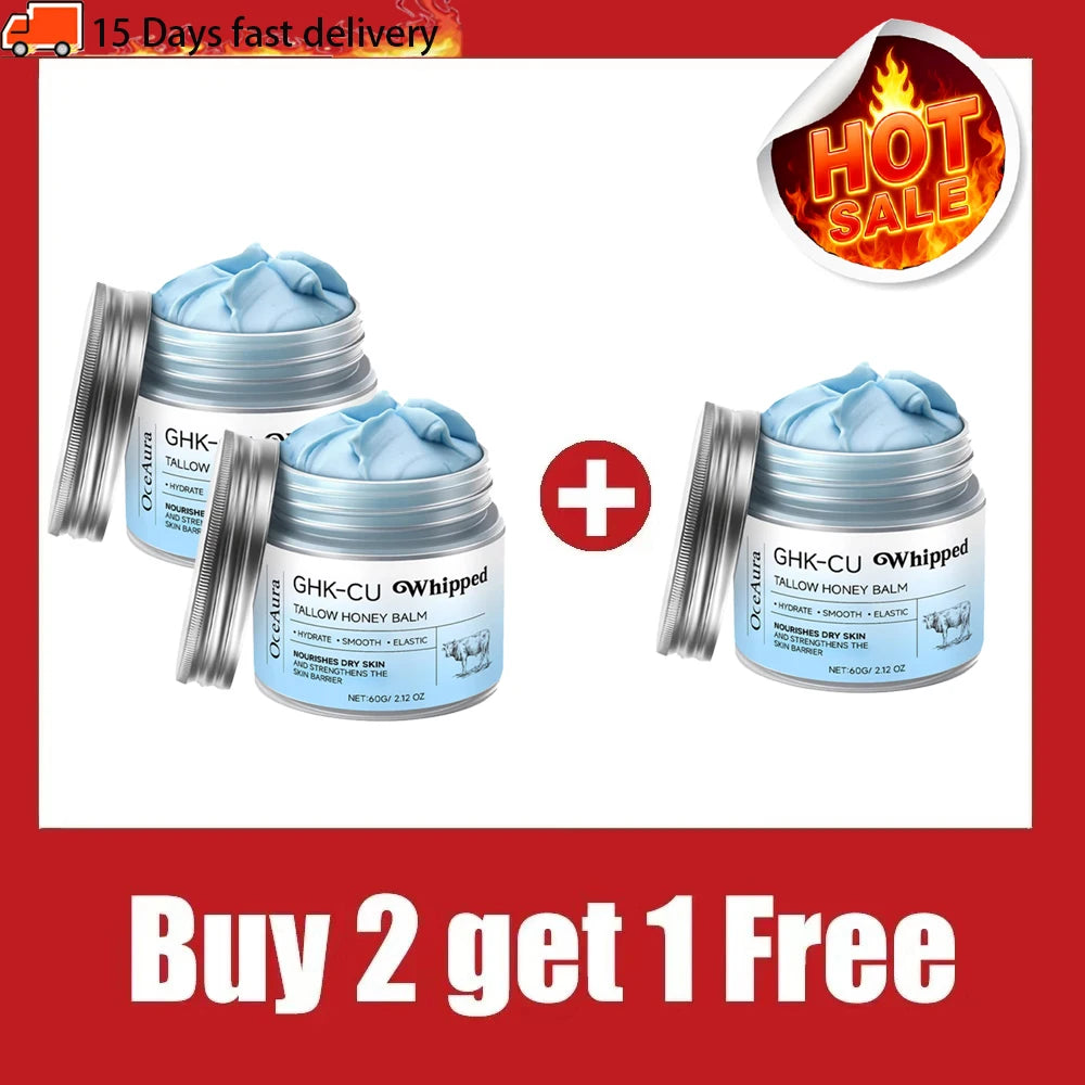 GHK-Cu Copper Peptide & Beef Tallow Blue Balm with Manuka Honey – Moisturizer for Mature, Dry, Sensitive Face & Body Skin