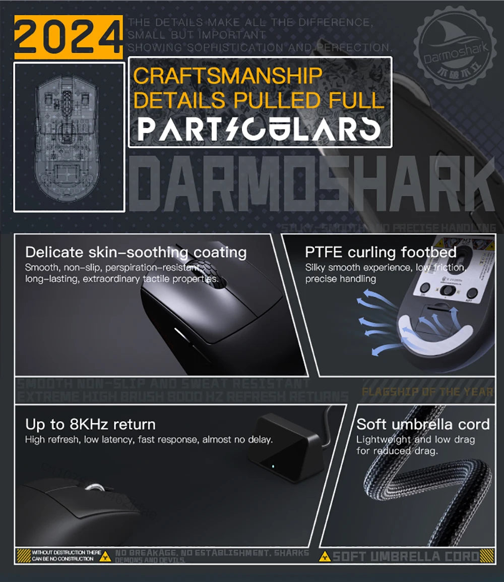Darmoshark  M3 Pro /Max Wireless Gaming Mouse Bluetooth Tri-Mode PAW3395/3950 Nordic 52840 Game Macro Mouse For PC Laptop