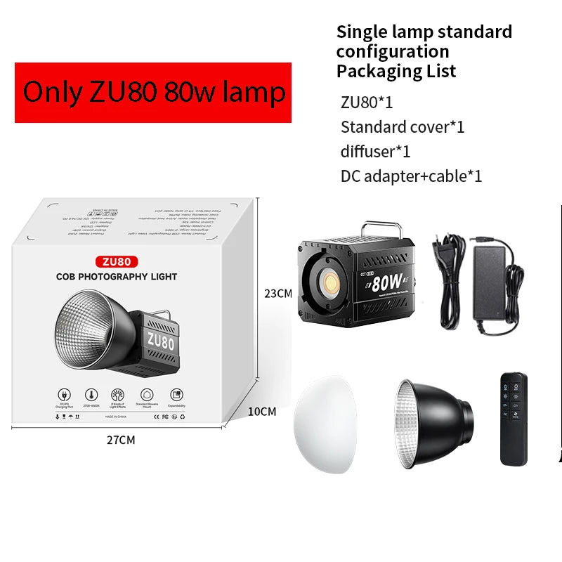 LED Video Light 60W-80W Bi-Color COB Studio Lamp for Content Creation ZU80 80W Tidesmit