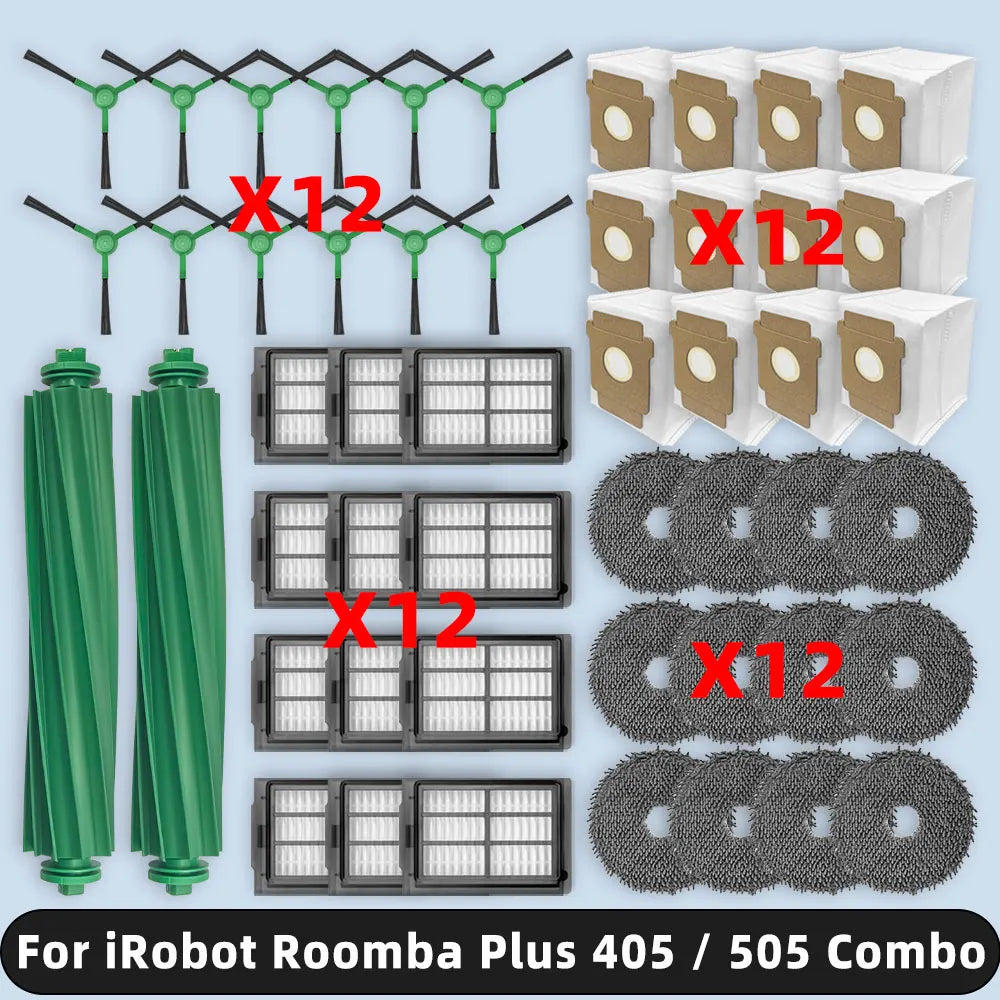 Tidesmit replacement parts kit for iRobot Roomba Plus 405 505 including brushes, HEPA filters, mop pads and dust bags