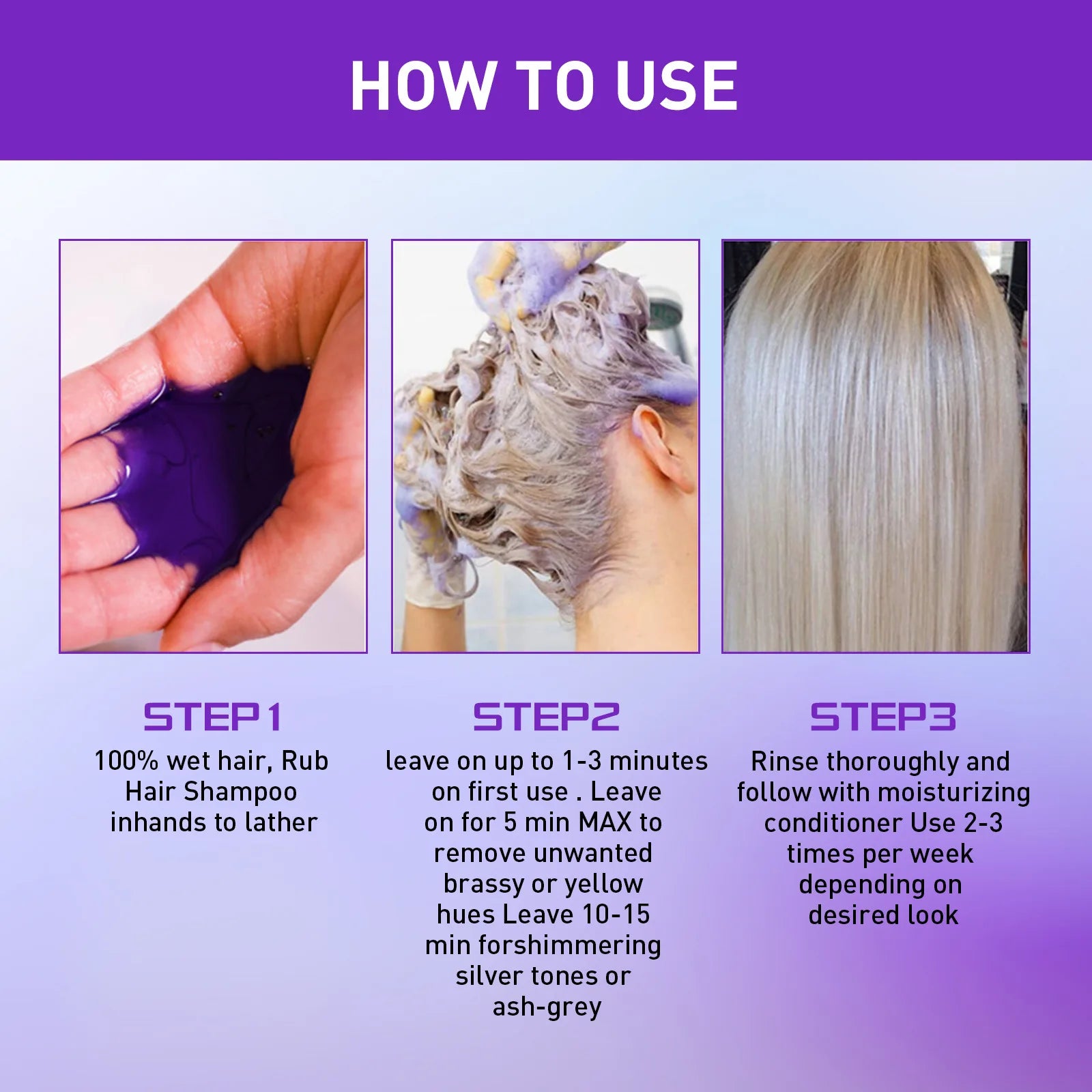 Gray Color Fixing Hair Dye Shampoo Fading Non-irritating Yellow Bleach for Hair Rapair Cover Grey Purple Shampoo for Blonde Hair