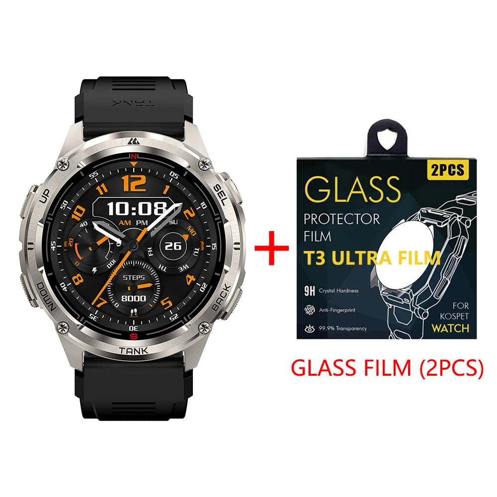 KOSPET TANK T3 Ultra 2 GPS Smart Watch for Men Bluetooth Call 5ATM IP69K Waterproof Men's Watch Stainless Steel Health Monitor