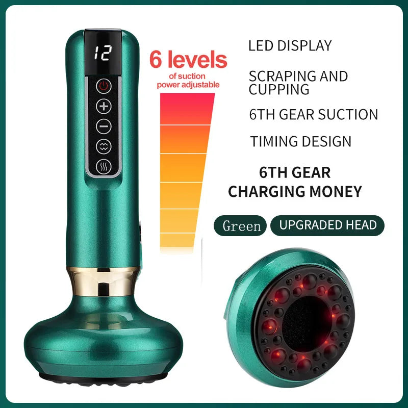 Electric Cupping Massager with Infrared Heat - 12 Gear Muscle Relief Body Shaping Massage Equipment 6Gear Green China