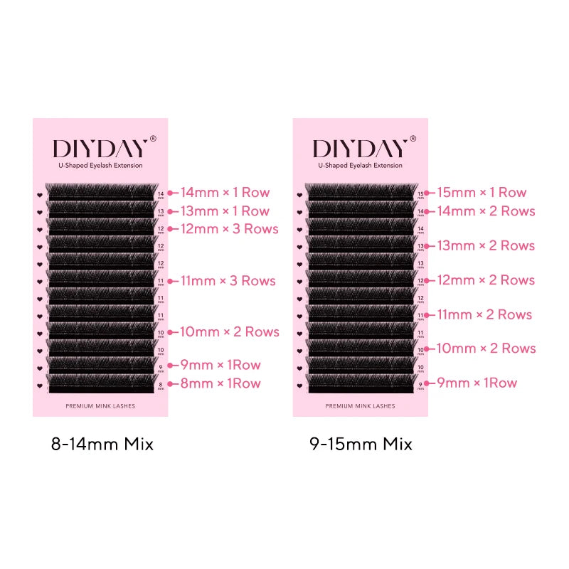 DIYDAY U-shaped Eyelash Extension Easy to Apply 3D Volume False Lashes Natural Wispy U YY Shape Faux Mink Eyelashes for