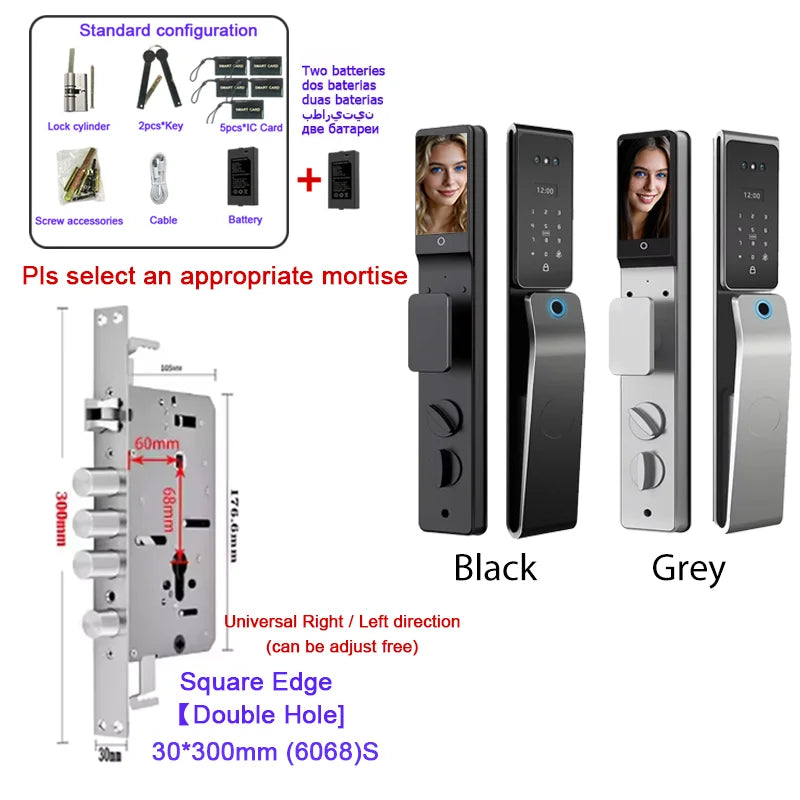 Waterproof  Smart Door Alexa Lock Israel 6590 Mortise Hebrew Tuya Smart Life APP Face Digital Door Lock With Camera