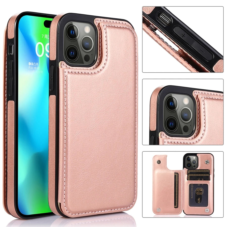 iPhone 16 Leather Wallet Case With Card Stand - Slim Shock-Absorbing Cover Tidesmit