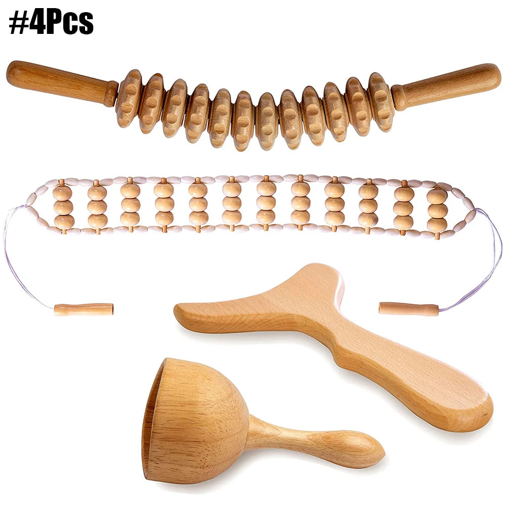 Wood Therapy Massage Tools for Body Contouring | 6 Piece Kit Relaxation Treatment 4Pcs 2 Tidesmit