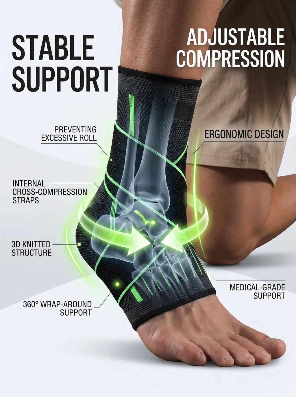 VBOSI Ankle Brace Compression Support Sleeve with Adjustable Strap for Men Women, Breathable Knitted Ankle Support for Sprain, S