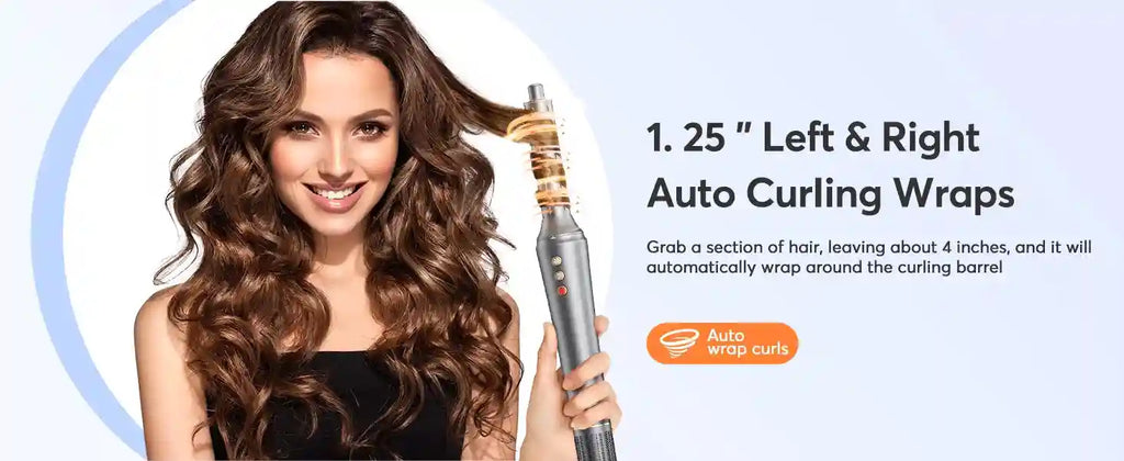 Bopcal 5-in-1 gray hair dryer with auto-wrap curling barrel styling long hair effortlessly for a salon-quality look.