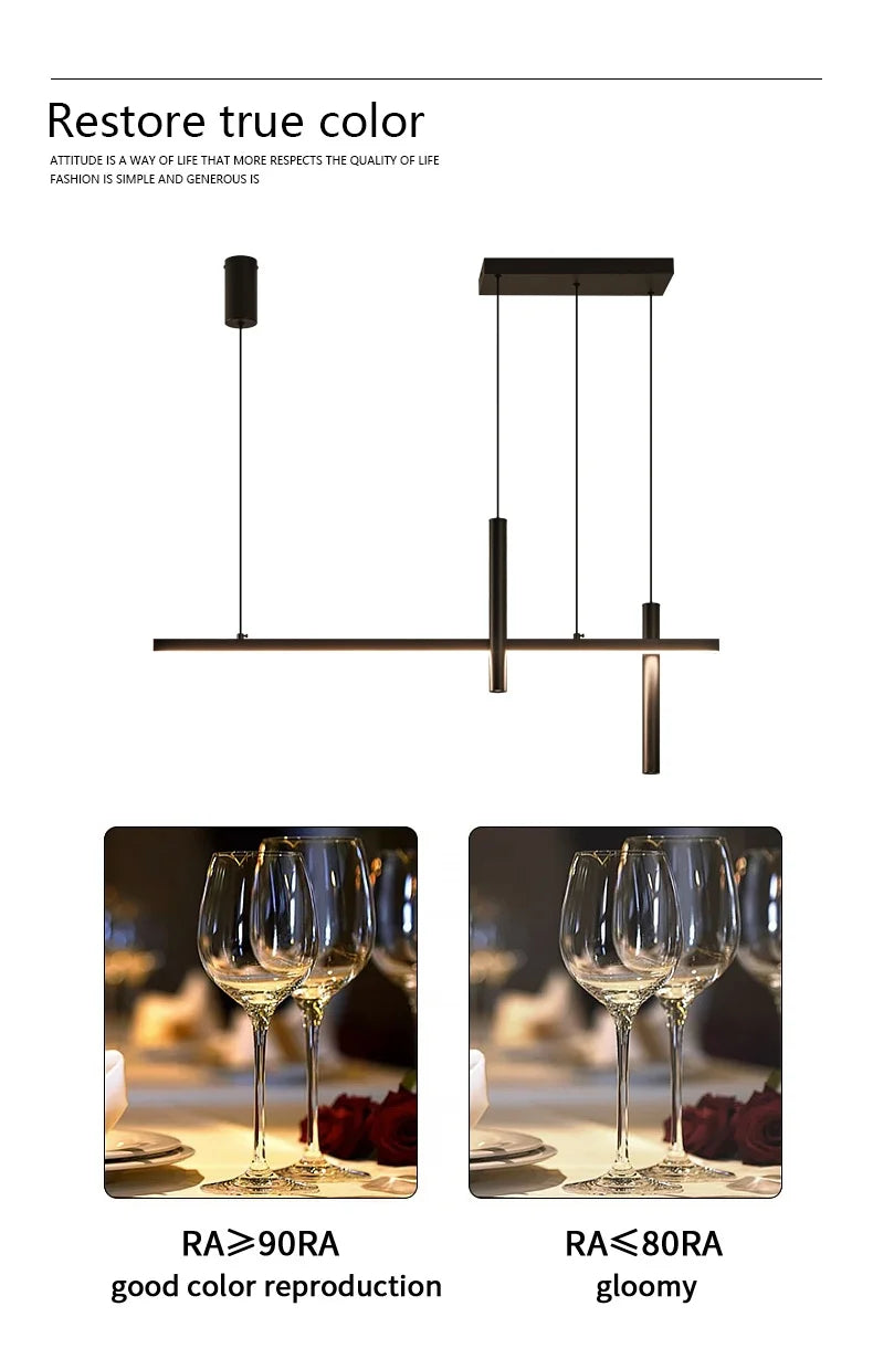 Linear LED Chandelier for Dining Room - Modern Dimmable Pendant Light Tidesmit
