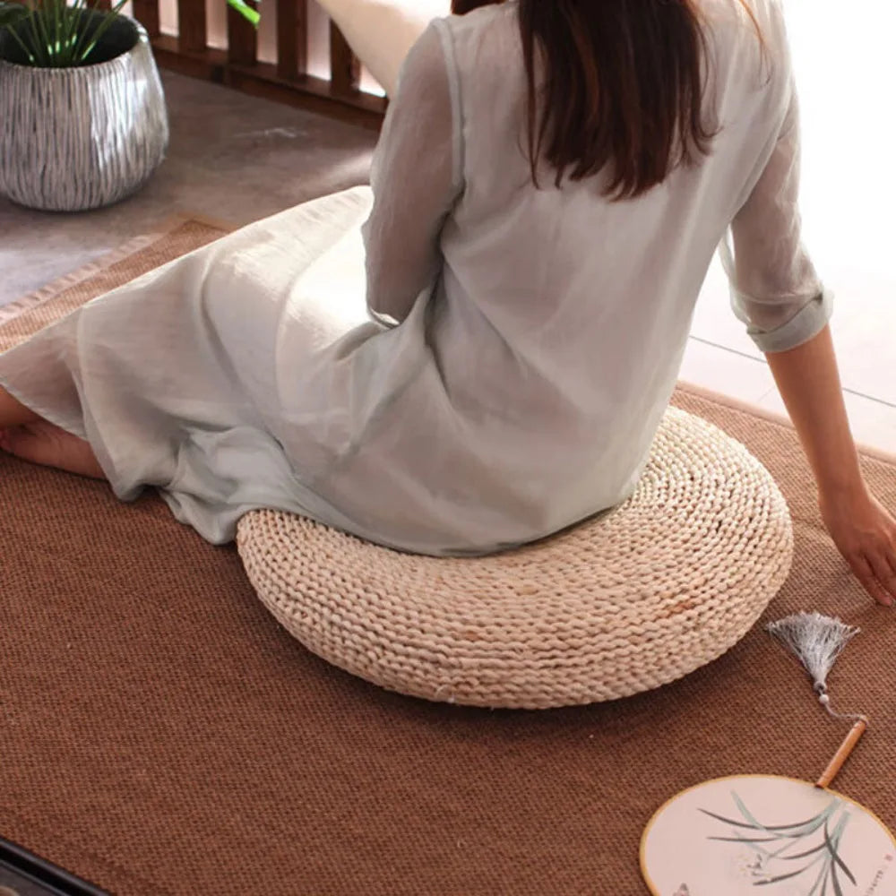 Japanese-style Straw Weaving Sitting Cushion Rustic Thickened Tatami Futon Handmade Breathable Straw Braid Mat Meditation