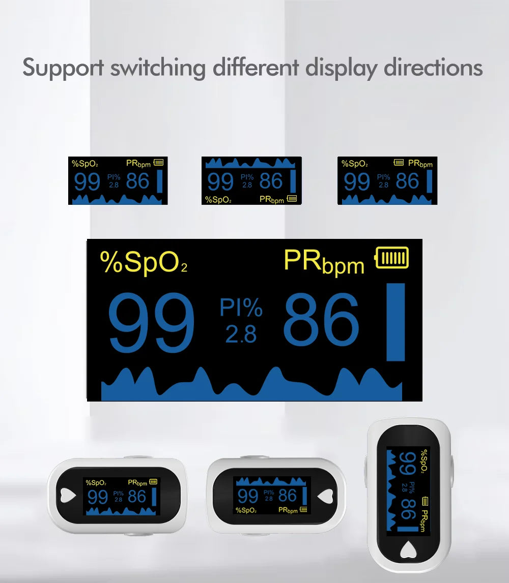 Finger Pulse Oximeter OLED Blood Oxygen Saturation Heart Rate Monitor Oxymeters Medical With Respiratory Digital Oximeter