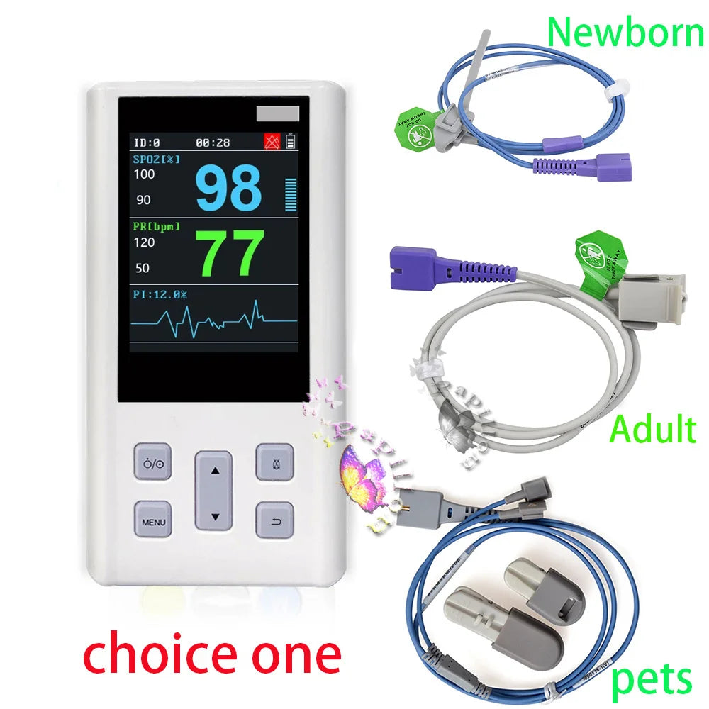 Handheld Pulse Oximeter Veterinary Vital SPO2 PR PI Heart Rate Monitor With Memory Adult Neonatal Pets Hospital Clinic Household