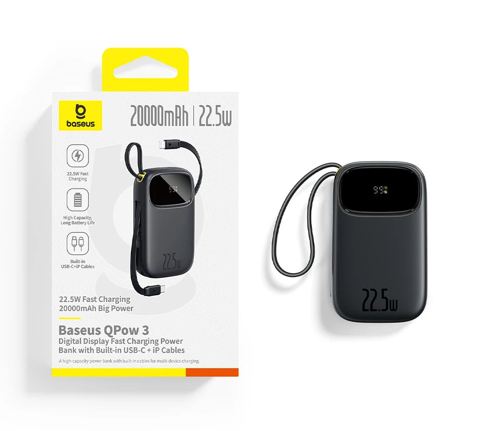 Tidesmit 20000mAh Portable Charger with Built-In PD Fast Charging Cables Tidesmit