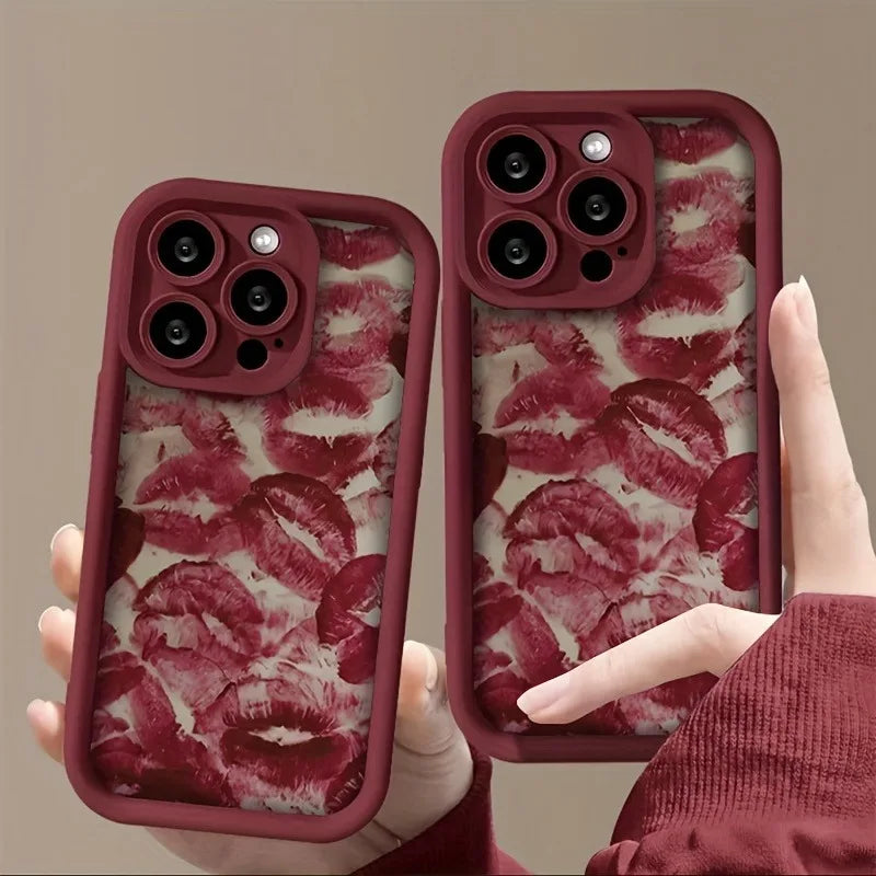 iPhone 16 Case Red Lip Print - Military-Grade Shockproof Cover Tidesmit