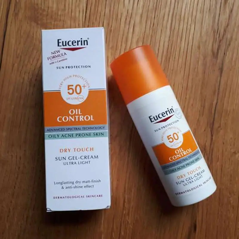 Tidesmit Eucerin Oil Control SPF50+ matte face sunscreen texture close-up for oily acne prone skin