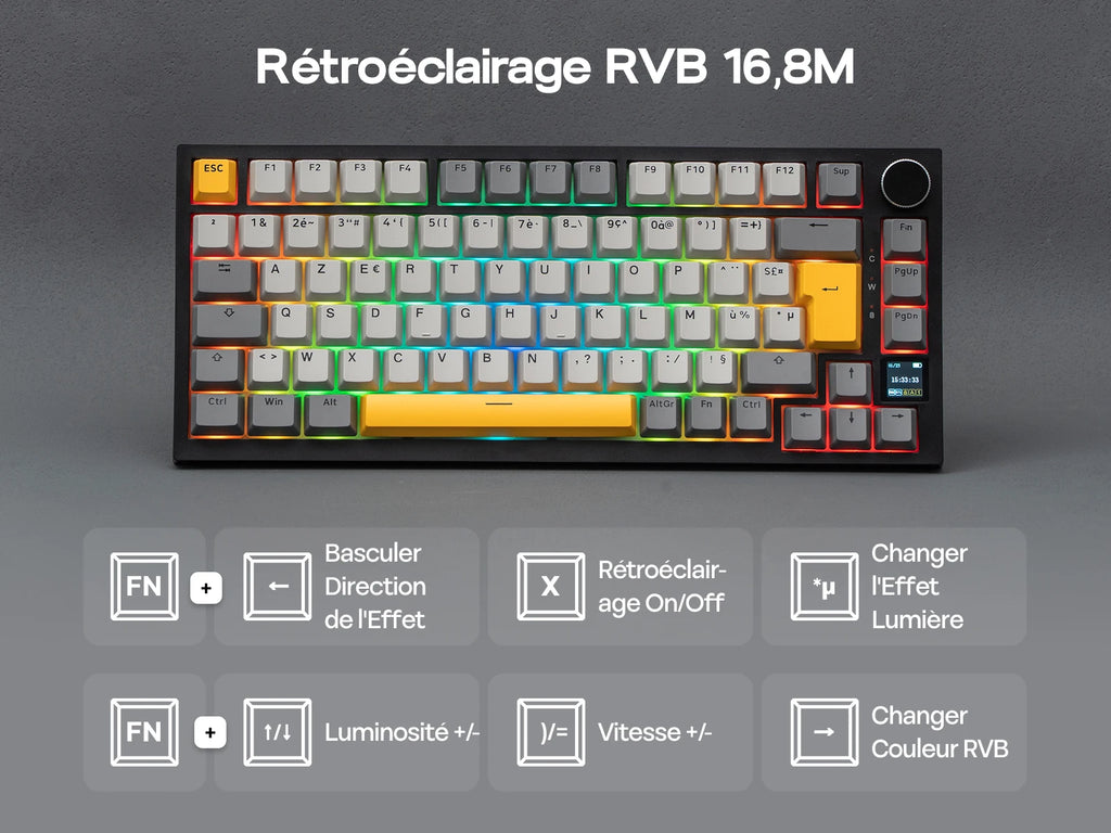 ISO-FR Layout EPOMAKER X AJAZZ AK820 PRO 75% AZERTY French Gasket Wired/Bluetooth/2.4GHz Wireless Mechanical Keyboard with Interactive TFT & 4000mAh