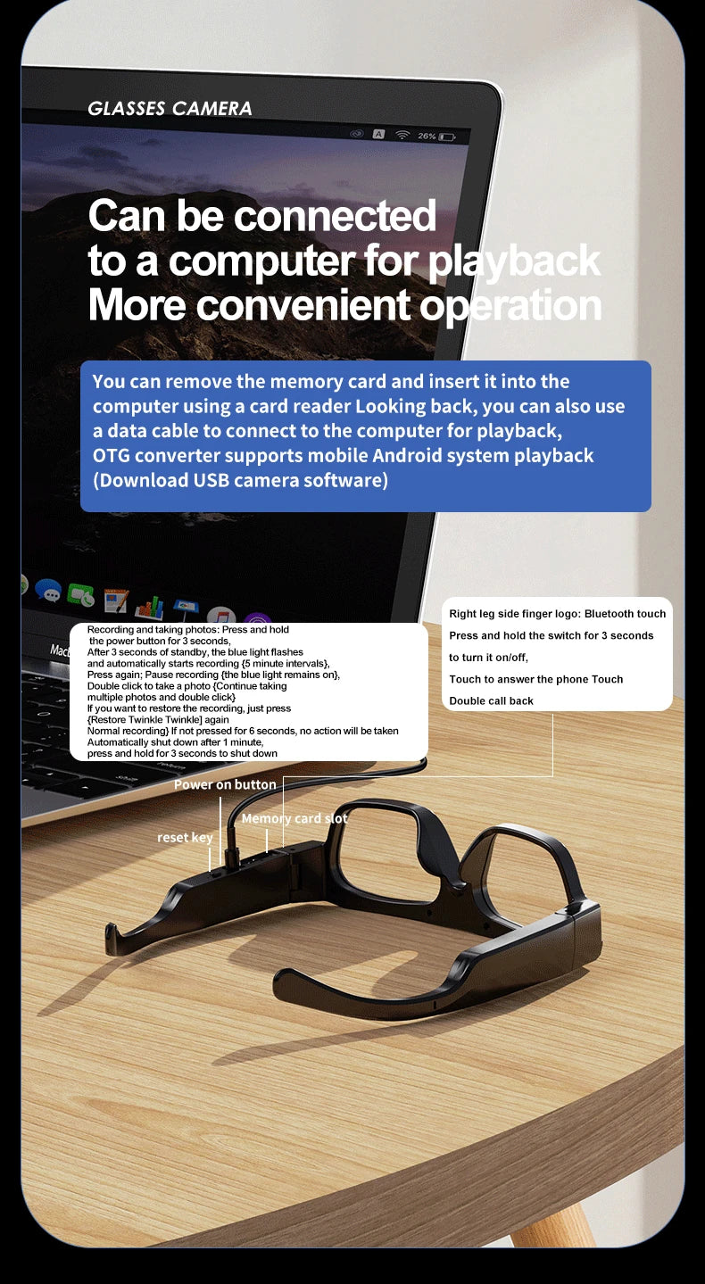 Smart Glasses With 4K Camera - Bluetooth Audio - Tidesmit 64G Tidesmit