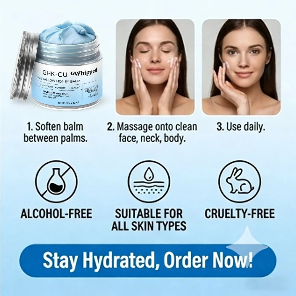 Copper Peptides GHK-Cu Beef Tallow for Skin: Blue Balm Manuka Honey Face and Body Moisturizer for Mature, Dry & Sensitive Skin