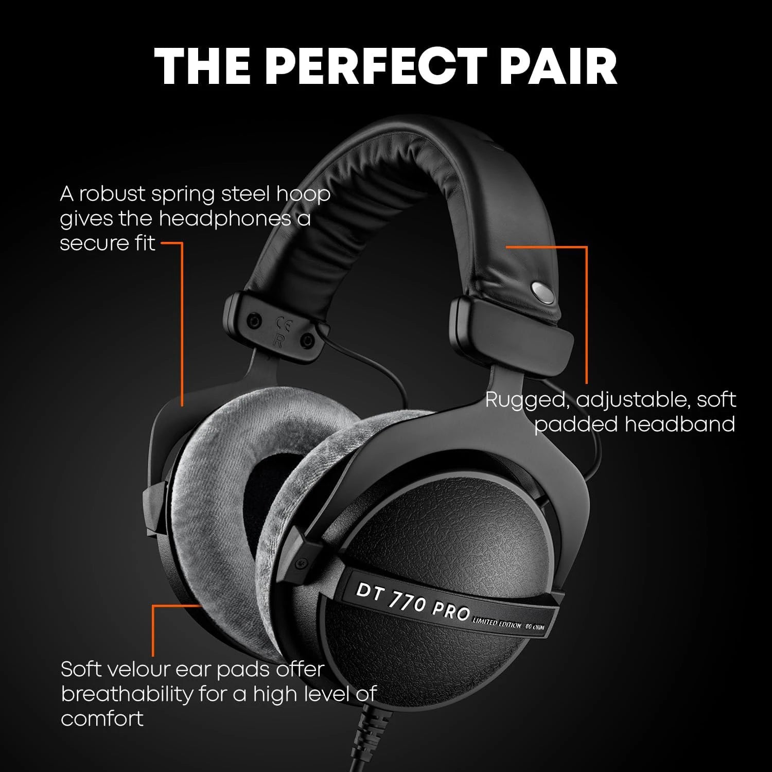 Studio Monitor Headphones 250 Ohm - Precision Wired Over-Ear Audio Tidesmit