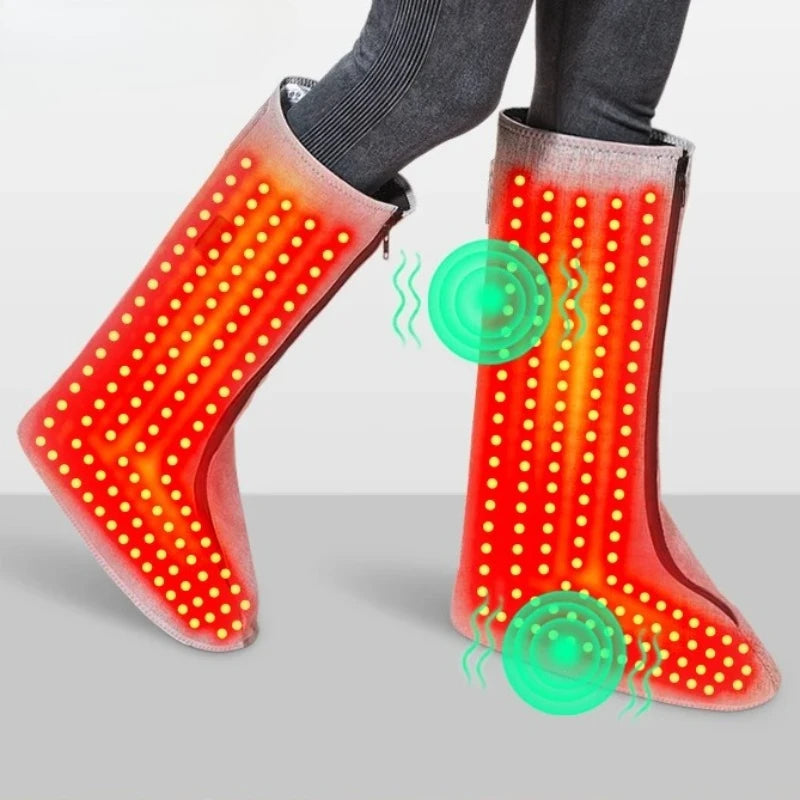 Full-wrap heated leg and foot massager with red light therapy for circulation, warmth, and pain relief.