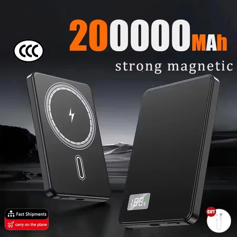 Tidesmit Magnetic Wireless Power Bank | Fast Charging Portable Charger Black 200000mAh Tidesmit